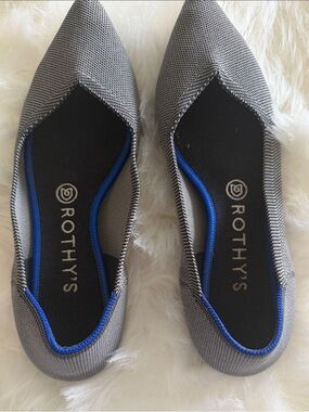 Rothy's Gray Pointed Knit Slip-On Flats with Blue Trim